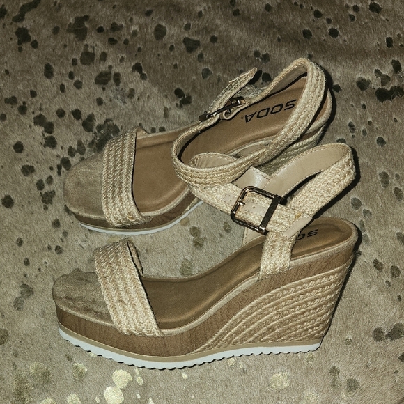 Soda Women's Tan Wedge Sandals - Picture 1 of 7